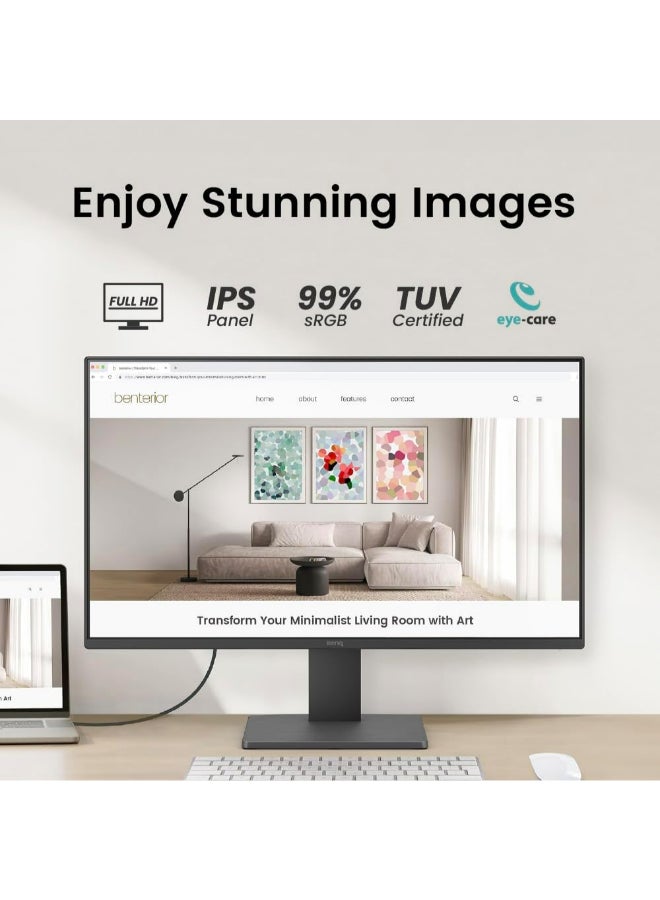 شاشة GW2491 مقاس 23.8 انش بدقة 1080p FHD 100Hz IPS للعناية بالعين، HDMI، منفذ عرض، 1080×1920، حافة رفيعة للغاية، معتمدة من تي يو في، خالية من الوميض، ضوء ازرق منخفض بلس