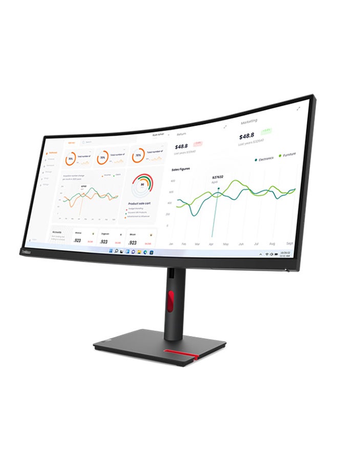 Lenovo - 34" Inch ThinkVision Curved Computer Monitor 2k WQHD (3440x1440) VA Panel Technology, Ethernet (RJ-45) port, USB-C 3.2 support Power delivery up to 75W, Adjustable Stand - T34w-30 | Black - Image 1