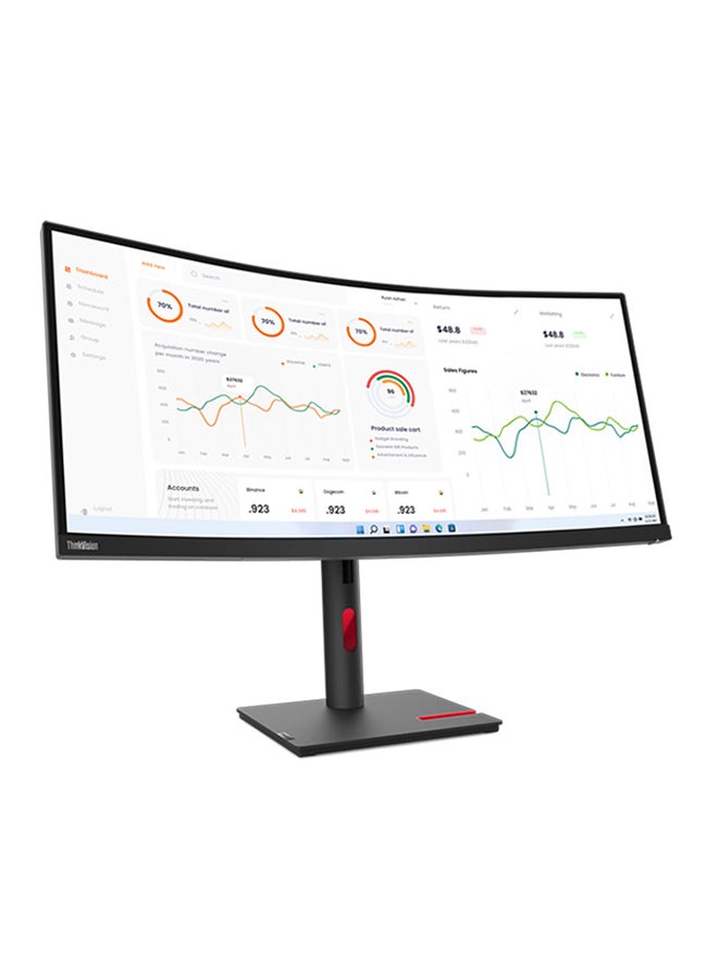 Lenovo - 34" Inch ThinkVision Curved Computer Monitor 2k WQHD (3440x1440) VA Panel Technology, Ethernet (RJ-45) port, USB-C 3.2 support Power delivery up to 75W, Adjustable Stand - T34w-30 | Black - Image 1