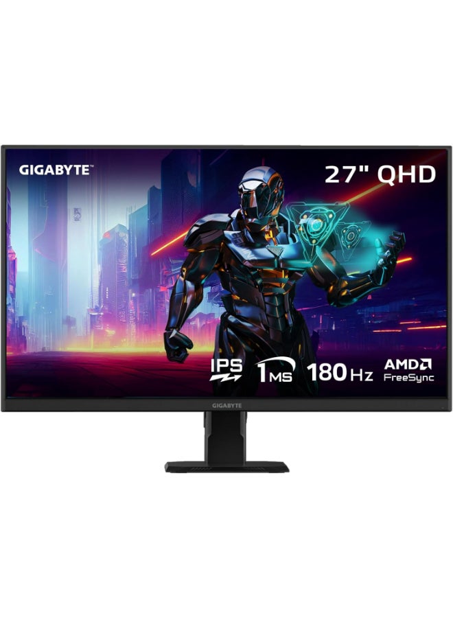 جيجابايت - شاشة ألعاب مقاس 27 بوصة، QHD (2560x1440) IPS، معدل تحديث 180 هرتز، وقت استجابة MPRT 1 مللي ثانية، AMD FreeSync، 2x HDMI 2.0، 1x Displayport 1.4، 1x مقبس سماعة رأس - GS27QA - Image 1
