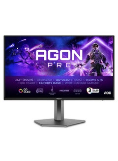 AOC 31.5" Inch AGON AOC Pro 4K UHD (3840x2160) Gaming Monitor, HDR 400 Display, QD-OLED Display, 165Hz Refresh Rate, 0.03ms Response Time Millisecond, Adaptive Sync, HDMI 2.1, Lighting Effects, Adjustable Stand, Built-in Speakers - AG326UD | Black  - Image 1
