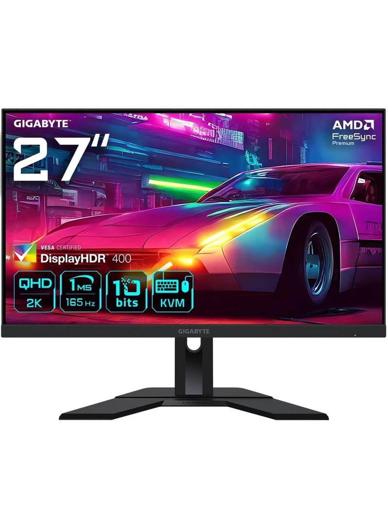 GIGABYTE 27" Inch KVM Gaming Monitor (2560x1440) QHD 170Hz Refresh Rate, IPS Display, 0.5ms (MPRT) Response Time, AMD FreeSync Premium, x1 Display Port 1.2, x2 HDMI 2.0, x2 USB 3.0 - M27Q | Black  - Image 1