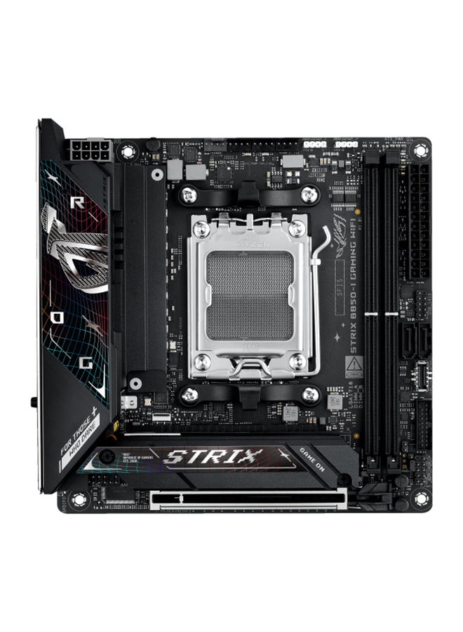 ASUS - ROG Strix B850-I Gaming Wi-Fi Motherboard, AMD B850 Chipset, PCIe 5.0 x16, 2 x M.2 Slots (PCIe 5.0 x4), Supports Up to 128GB DDR5 (8400+MT/s), Wi-Fi 7, Intel 2.5Gb Ethernet, 10+2+1 Power Stages, AI Overclocking, Dual Channel, AEMP, SupremeFX 7.1 Audio, Mini-ITX Form Factor, Aura Sync, USB 20Gbps, HDMI 2.1, Bluetooth 5.4 | 90MB1K30-M0EAY0 Black - Image 1