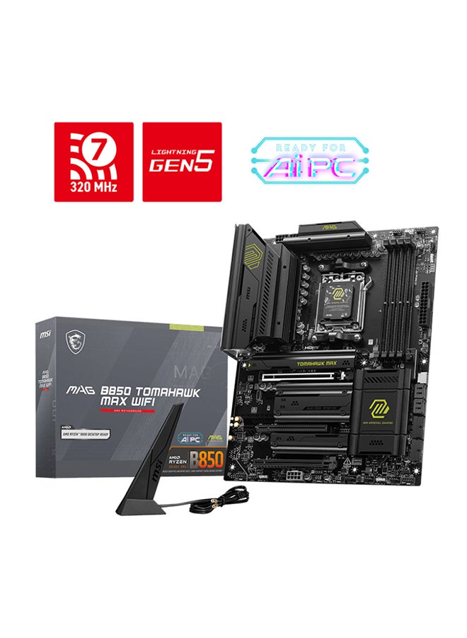 MSI MAG B850 TOMAHAWK MAX Wi-Fi ATX Gaming Motherboard, Compatible with AMD Ryzen™ 9000/8000/7000 Series Processors, Socket AM5, Supports DDR5 8400-5600 (OC) Memory up to 256GB, PCIe 5.0 x16, 4x M.2, 5G LAN, Wi-Fi 7, USB 20Gbps, HDMI 2.1, Realtek ALC4080 7.1 Audio, Dual-Channel, RAID 0/1/10, Bluetooth 5.4, 8K Resolution Support | 911-7E62-002 Black  - Image 4