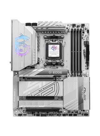 MPG X870E EDGE TI Wi-Fi ATX Motherboard, AMD X870E Chipset, AM5 Socket, Supports AMD Ryzen 9000/8000/7000 Series, DDR5 Memory (Up to 256GB, 8400+ MT/s), PCIe 5.0, Wi-Fi 7, 5G LAN, USB4, 2x USB 40Gbps Type-C, HDMI 2.1, Realtek ALC4080 7.1-Channel Audio, 4x M.2, 4x SATA, RAID 0/1/10, Bluetooth 5.4, RGB, TPM 2.0, EZ Debug LED | 911-7E59-001 White - pnsku/N70158488V/45/_/1741163028/64ae1bc2-61c6-443a-b113-4d3084558dbb
