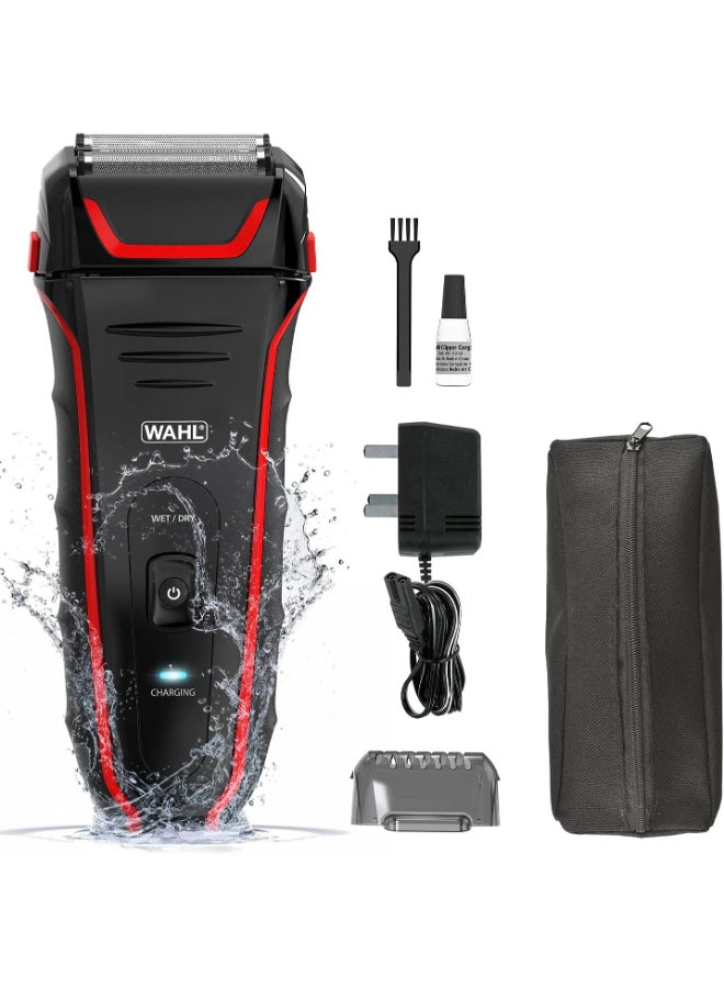 WAHL Clean And Close Electric Razor Rechargeable Wet/Dry Waterproof Electric Shaver for Cordless Men's Grooming And Beard Trimming - Lithium Ion with Long Run Time And Quick Charge – 07064-027 Black/Red - Image 1
