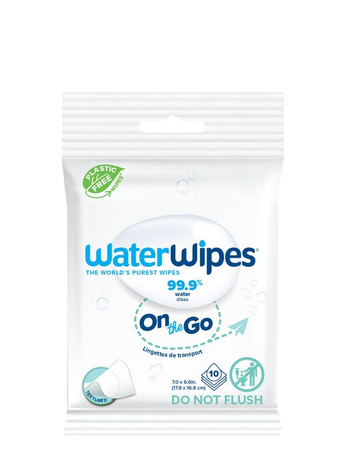WaterWipes Plastic Free On the Go Wipes, 99.9% Water, Unscented, Gentle On Skin, 10 Wet Wipes  - Image 1