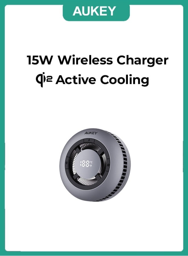 Aukey MagFusion GameFrost Qi2 Active Cooling Fast Wireless Charger Grey - Image 1