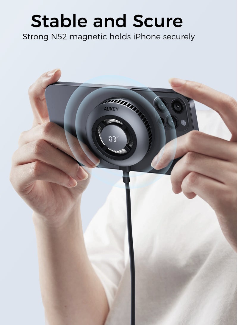 Aukey MagFusion GameFrost Qi2 Active Cooling Fast Wireless Charger Grey - Image 5