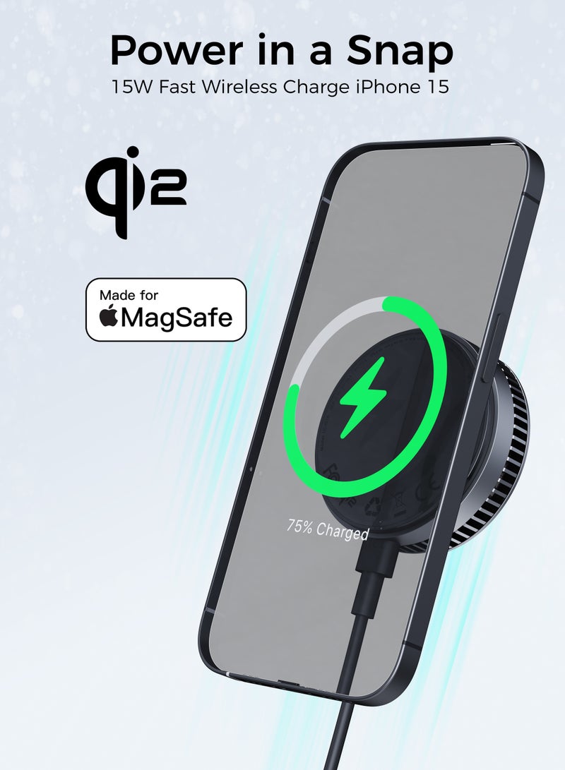 Aukey MagFusion GameFrost Qi2 Active Cooling Fast Wireless Charger Grey - Image 4