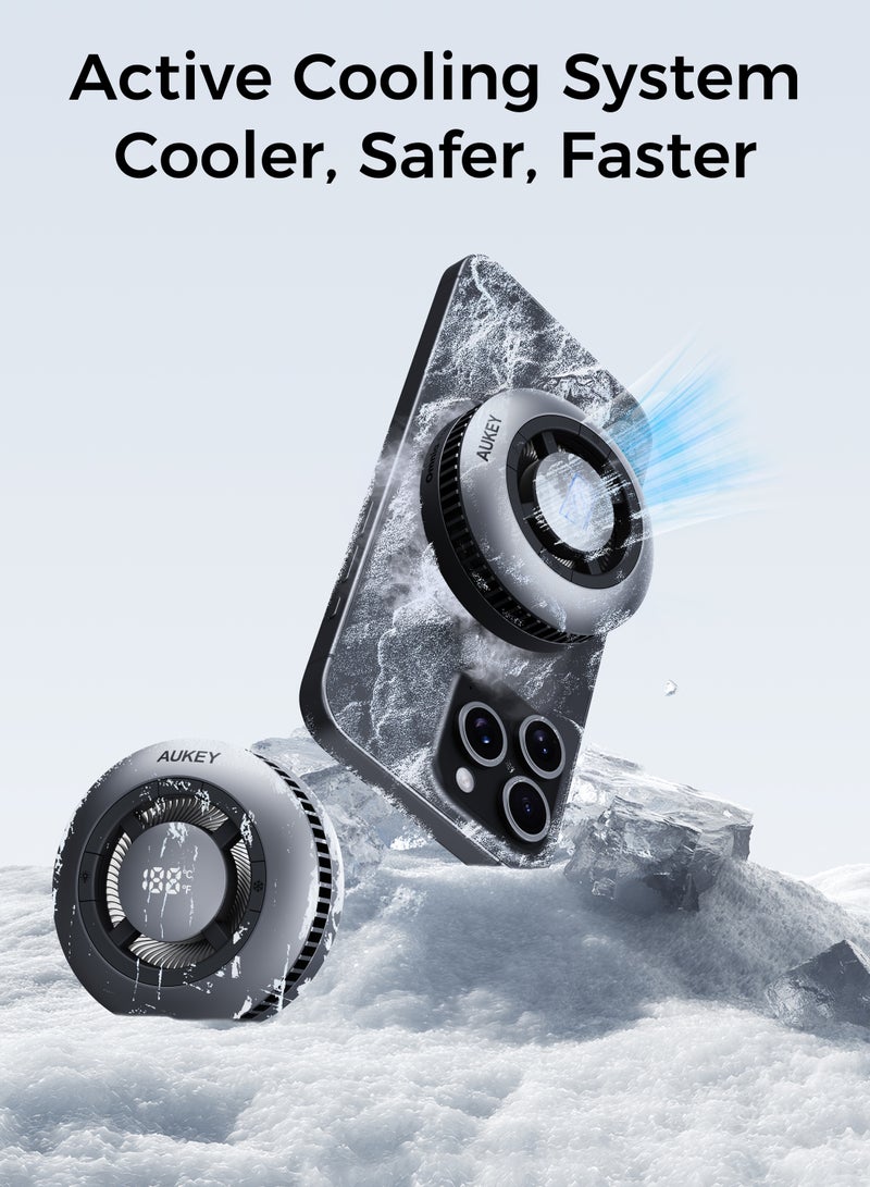 Aukey MagFusion GameFrost Qi2 Active Cooling Fast Wireless Charger Grey - Image 3