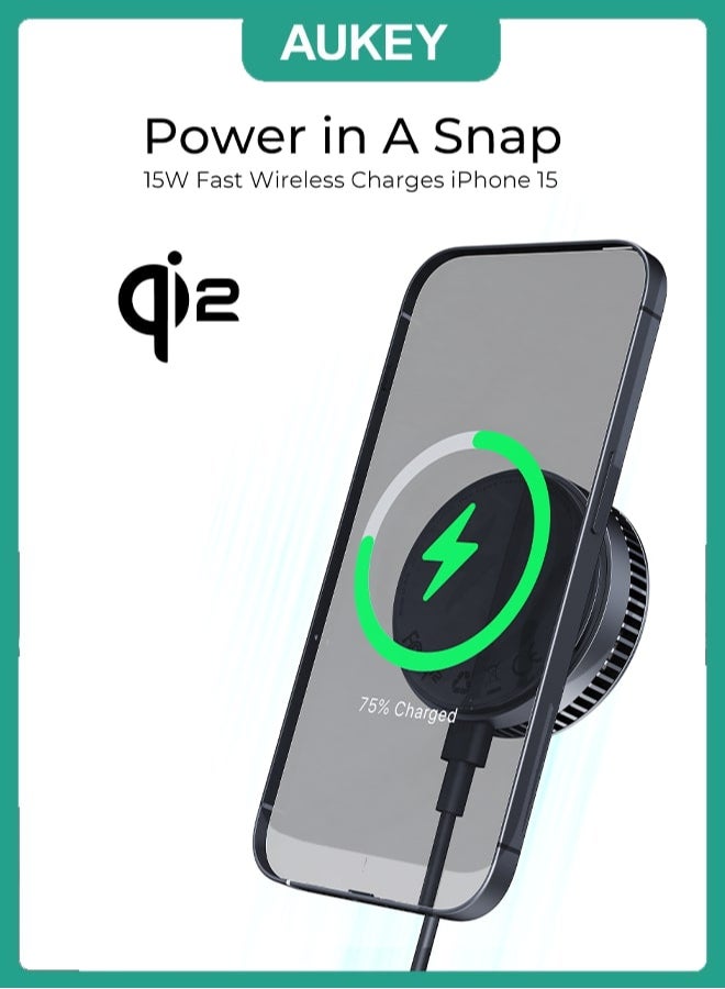 Aukey MagFusion GameFrost Qi2 Active Cooling Fast Wireless Charger Grey - Image 2