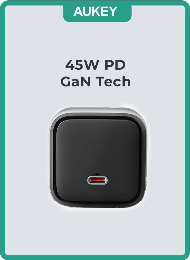 Aukey "AUKEY Comet 45W World Most Compact GAN Technology and PD Wall Charger PA-C2 Gray" Grey  - Image 1