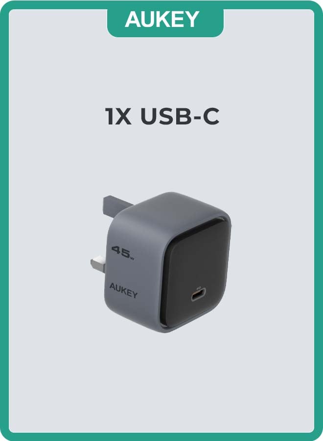 Aukey "AUKEY Comet 45W World Most Compact GAN Technology and PD Wall Charger PA-C2 Gray" Grey  - Image 3