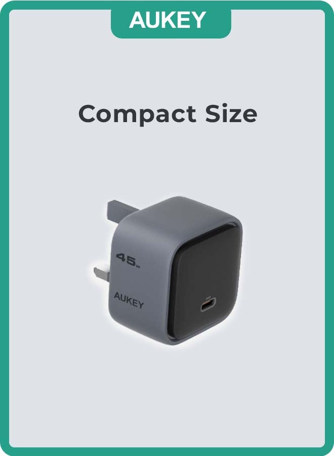 Aukey "AUKEY Comet 45W World Most Compact GAN Technology and PD Wall Charger PA-C2 Gray" Grey  - Image 2
