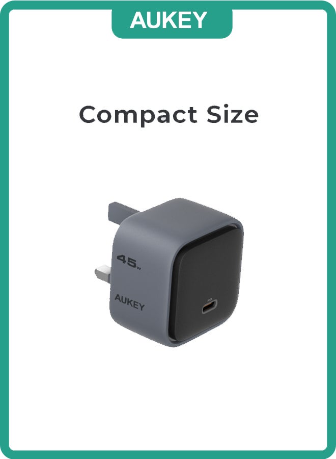 Aukey "AUKEY Comet 45W World Most Compact GAN Technology and PD Wall Charger PA-C2 Gray" Grey - Image 3