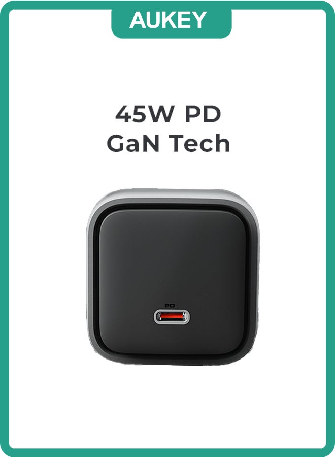 Aukey "AUKEY Comet 45W World Most Compact GAN Technology and PD Wall Charger PA-C2 Gray" Grey - Image 1