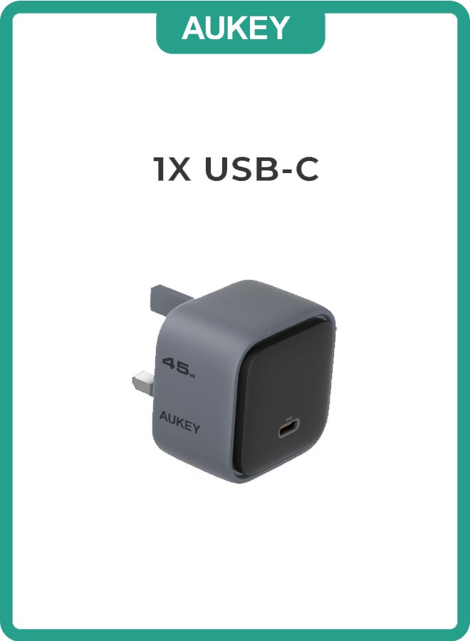 Aukey "AUKEY Comet 45W World Most Compact GAN Technology and PD Wall Charger PA-C2 Gray" Grey - Image 2