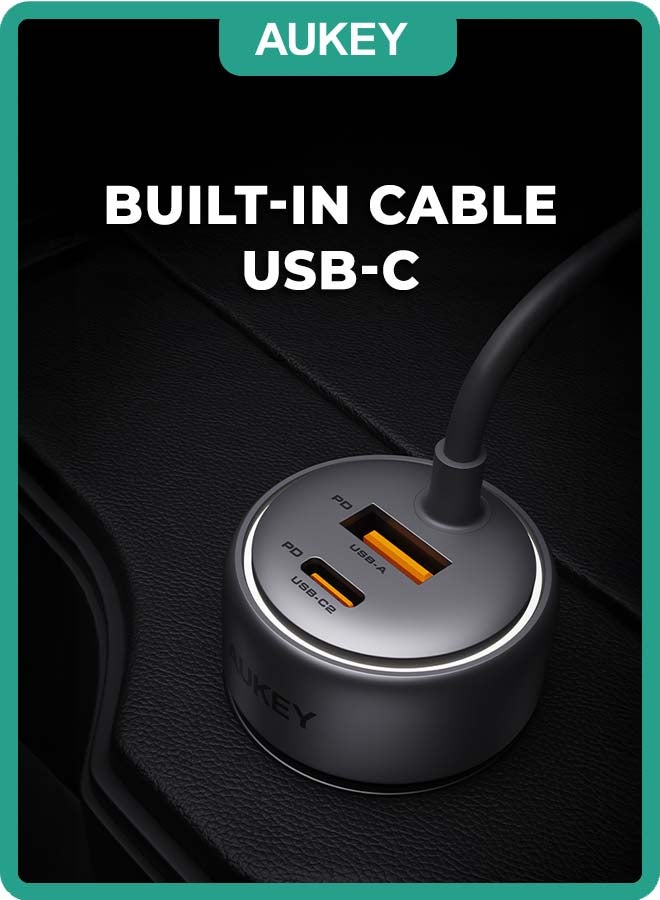 Aukey Car Charger 75WPD-With Cable Grey  - Image 2