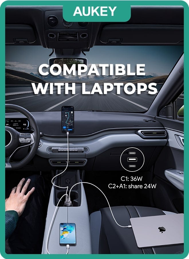 أوكي شاحن سيارة سريع الشحن AUKEY Pathfinder Mix 3 66W CC-P1 رمادي - Image 3