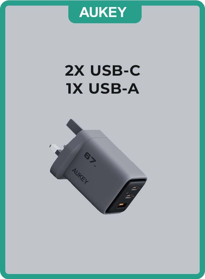 Aukey AUKEY Comet Mix3 100W PD Wall Charger with GaN Technology 2xUSB-C + 1xUSB-A PA-C5 Gray Gray  - Image 1