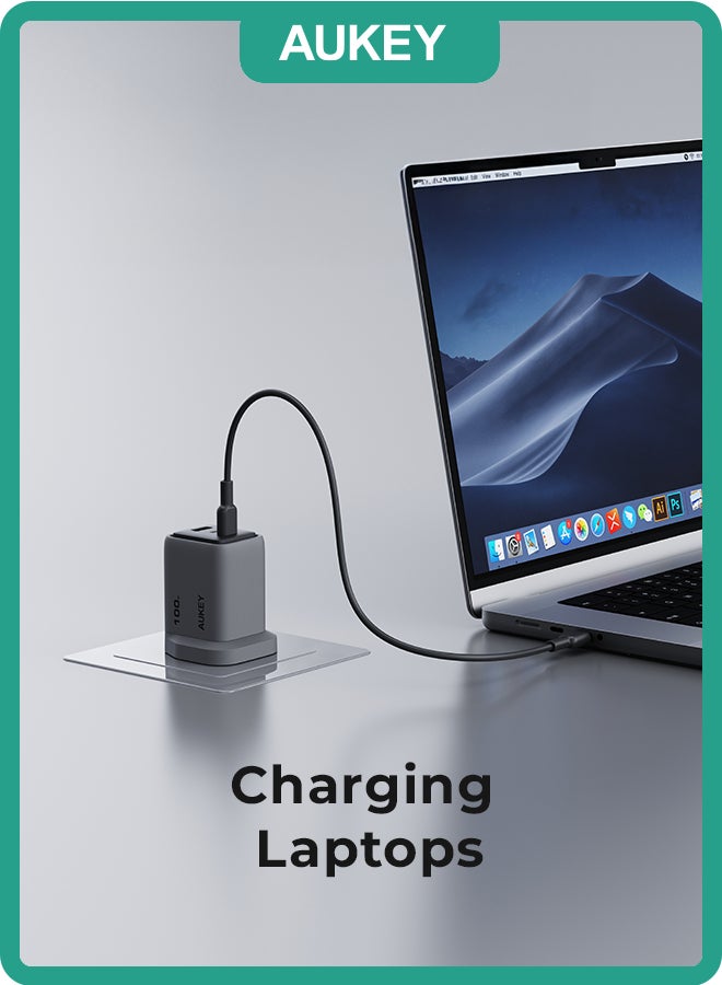 أوكي شاحن حائط AUKEY Comet Mix3 100W PD بتقنية GaN 2xUSB-C + 1xUSB-A PA-C5 رمادي - Image 3