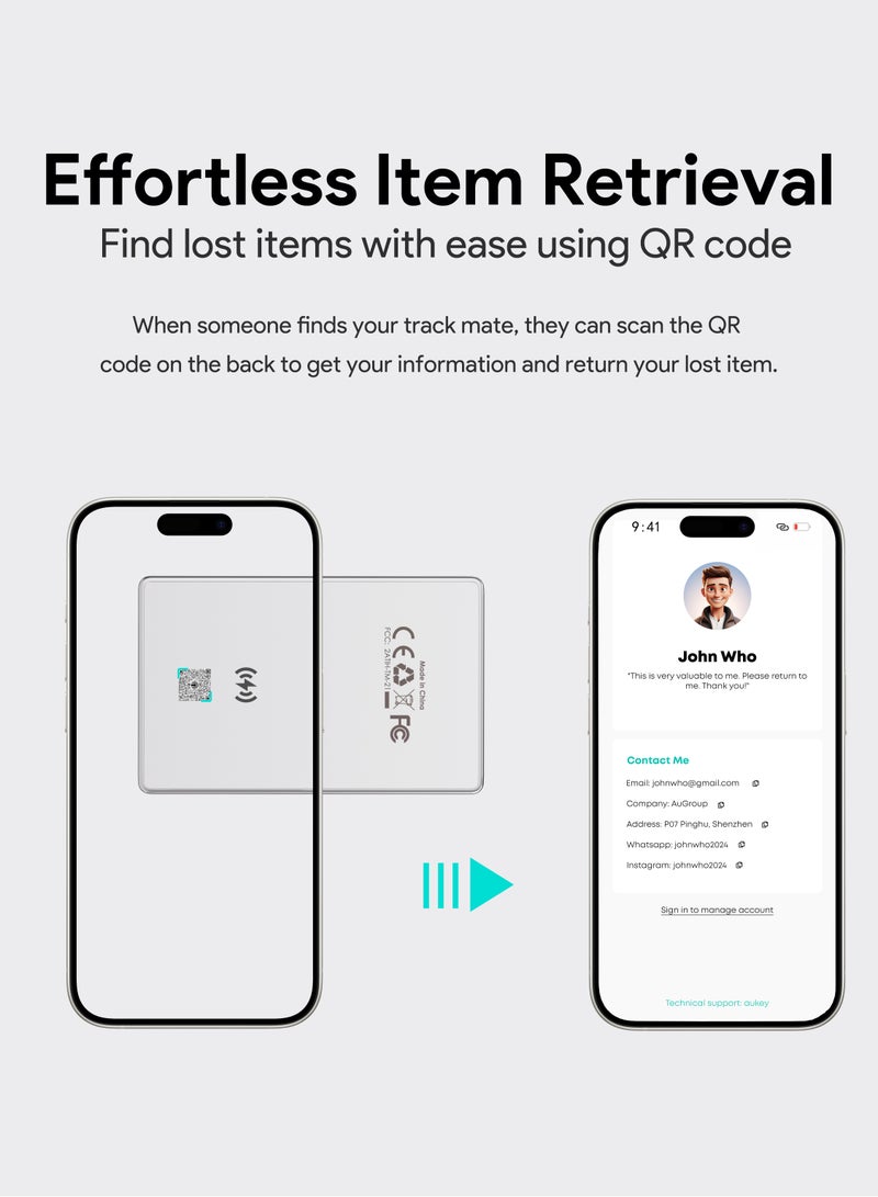 Aukey - AUKEY Track Mate 3 Smart Bluetooth Tracker, Wireless Charging, Buzzer Alarm, 6 Month Battery Life TM-21 Gray for IPHONE gray - Image 1