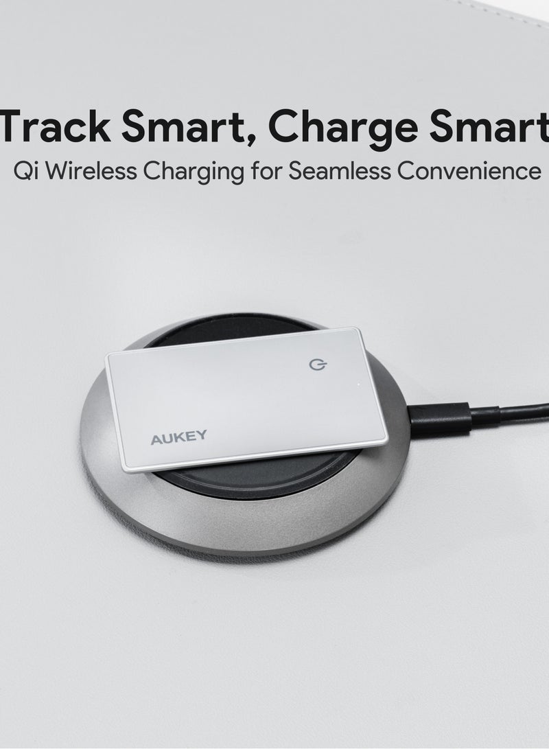 Aukey - AUKEY Track Mate 3 Smart Bluetooth Tracker, Wireless Charging, Buzzer Alarm, 6 Month Battery Life TM-21 Gray for IPHONE gray - Image 1