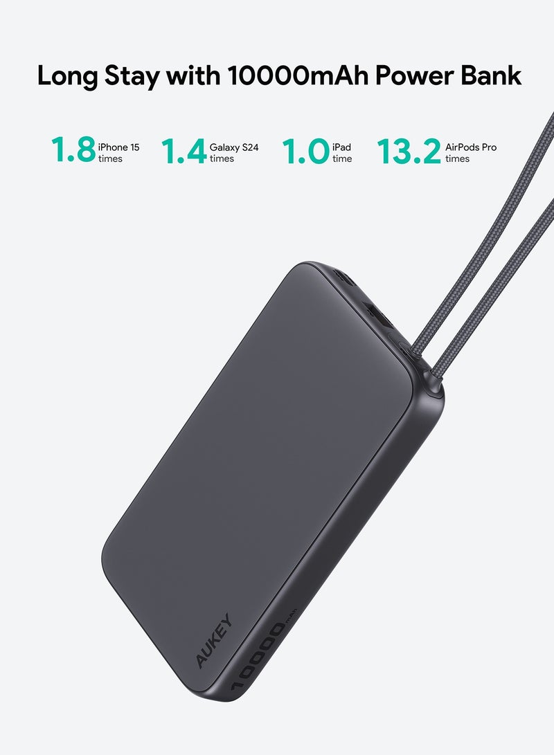 أوكي - AUKEY PB-Y53 Spark Sling 10,000mAh, Lite Slim Power Bank15W PD, Fast Charging, with Built-in USB-C Cable, Gray. - Image 1