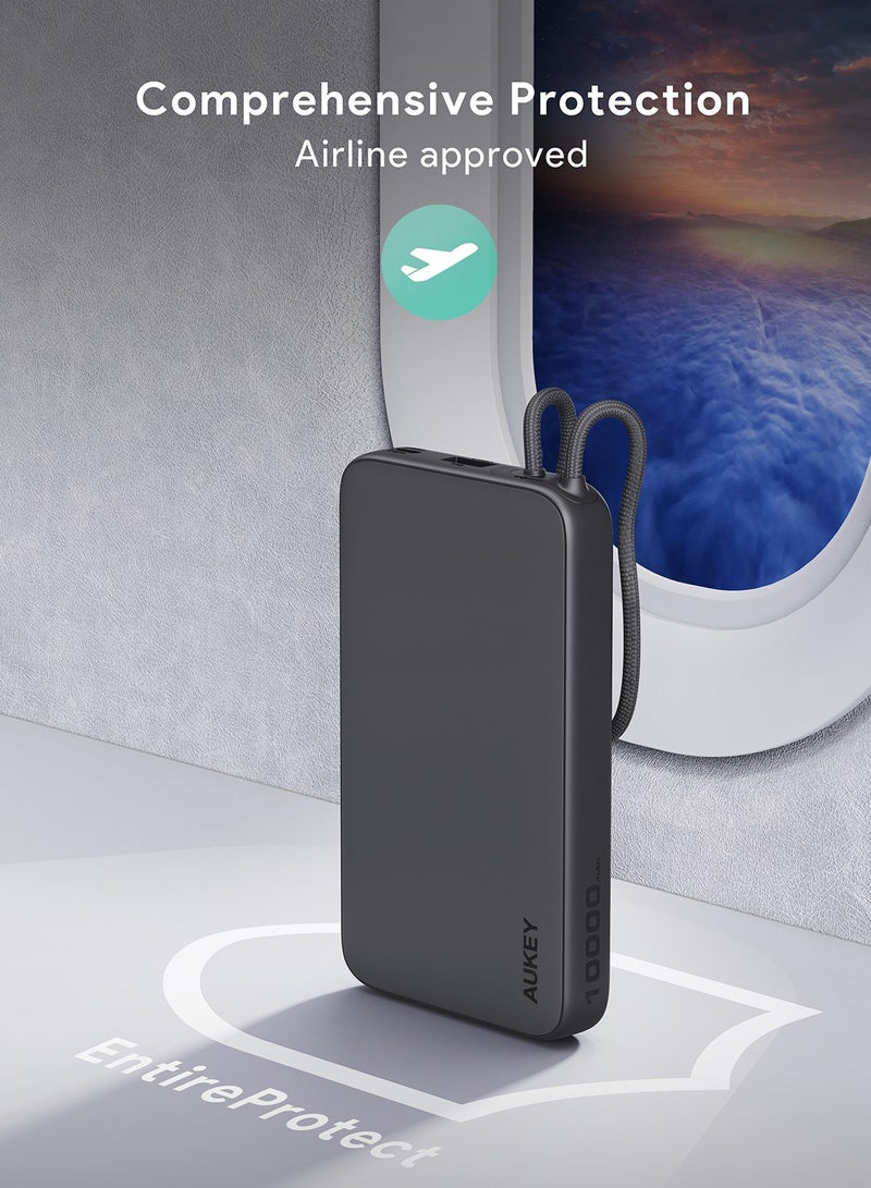أوكي - AUKEY PB-Y53 Spark Sling 10,000mAh, Lite Slim Power Bank15W PD, Fast Charging, with Built-in USB-C Cable, Gray. - Image 1