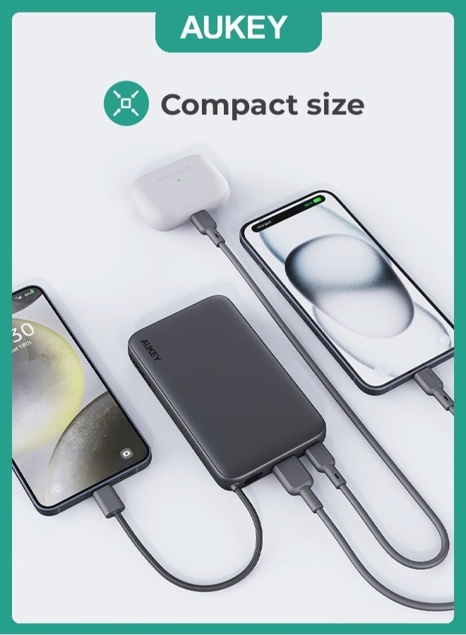 AUKEY PB-Y53 Spark Sling 10,000mAh, Lite Slim Power Bank15W PD, Fast Charging, with Built-in USB-C Cable, Gray. - Image 2