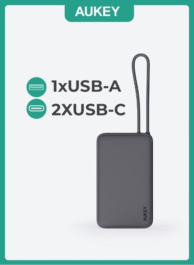 AUKEY PB-Y53 Spark Sling 10,000mAh, Lite Slim Power Bank15W PD, Fast Charging, with Built-in USB-C Cable, Gray. - Image 3