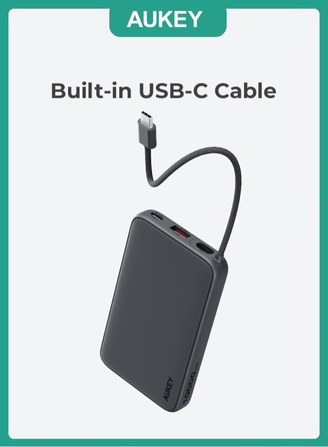 AUKEY PB-Y53 Spark Sling 10,000mAh, Lite Slim Power Bank15W PD, Fast Charging, with Built-in USB-C Cable, Gray. - Image 4