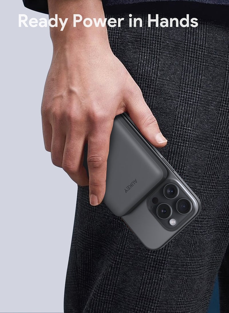 أوكي AUKEY MagFusion Slim 10,000mAh wireless MagSafe power bank with 20W PD PB-MS04  Gray  - Image 3