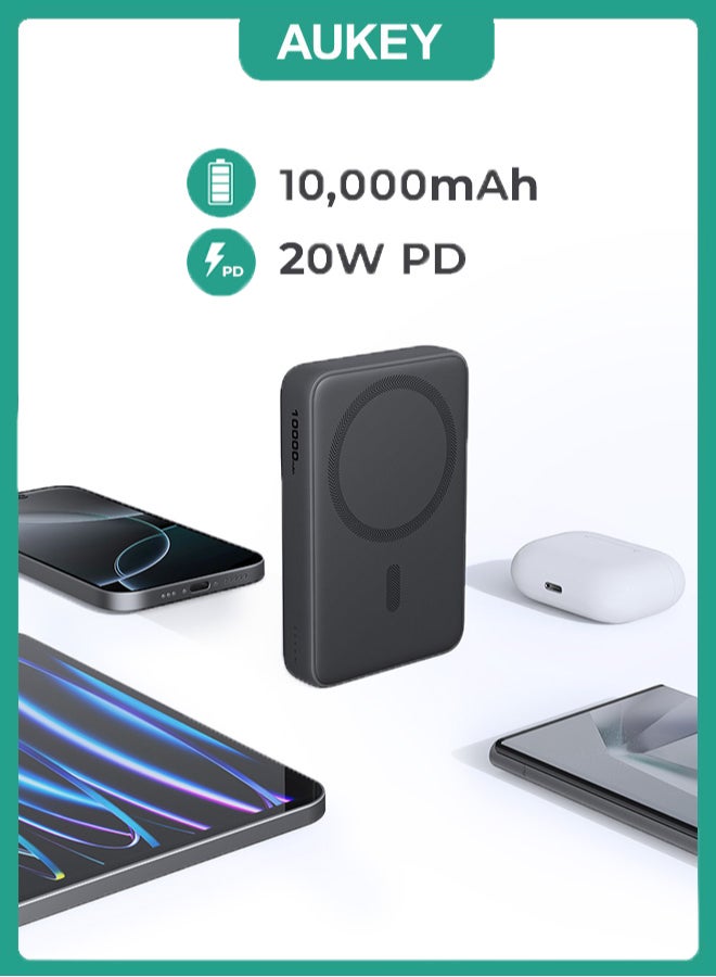 AUKEY MagFusion Slim 10,000mAh wireless MagSafe power bank with 20W PD PB-MS04  Gray - Image 1