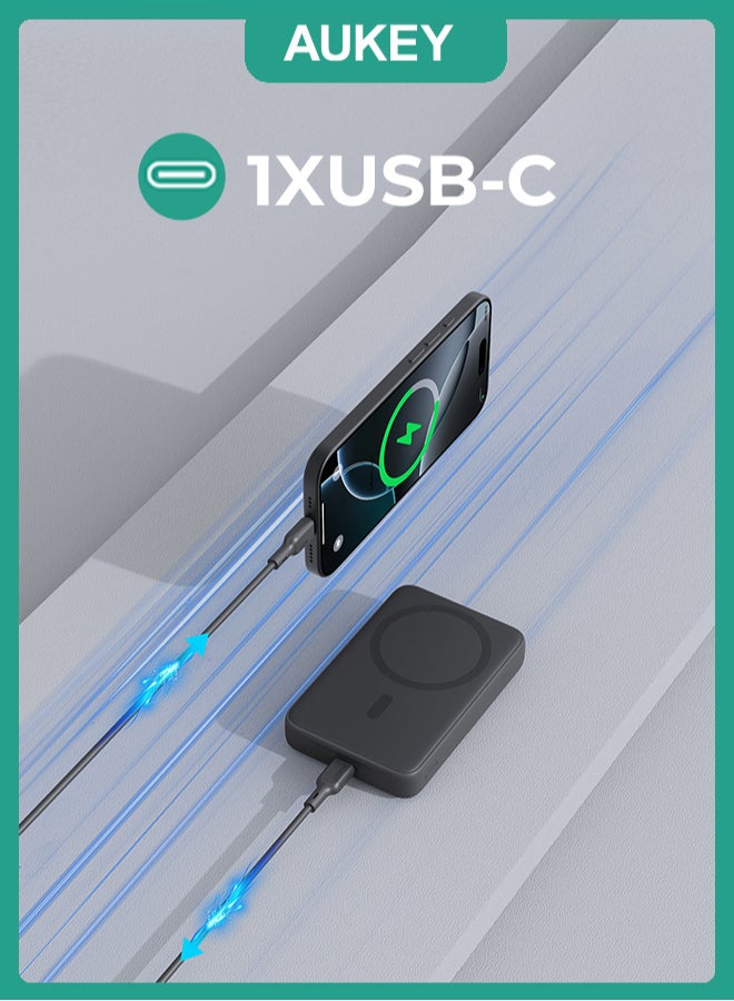 AUKEY MagFusion Slim 10,000mAh wireless MagSafe power bank with 20W PD PB-MS04  Gray - Image 3