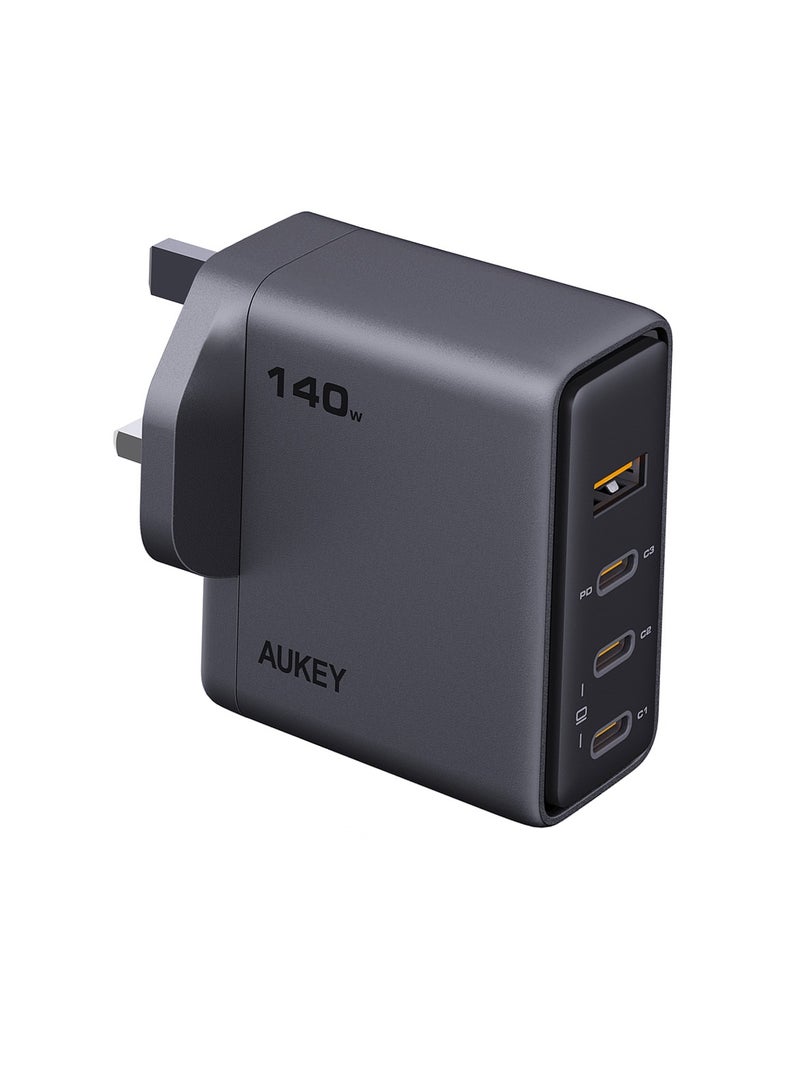 Aukey - AUKEY Comet Mix4 140W PD Wall Charger with GaN Technology 3xUSB-C + 1xUSB-A PA-C6 Gray Gray - Image 1