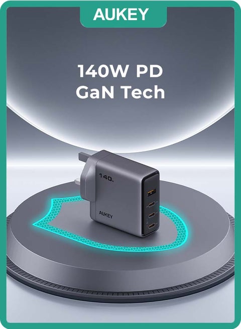AUKEY Comet Mix4 140W PD Wall Charger with GaN Technology 3xUSB-C + 1xUSB-A PA-C6 Gray Gray