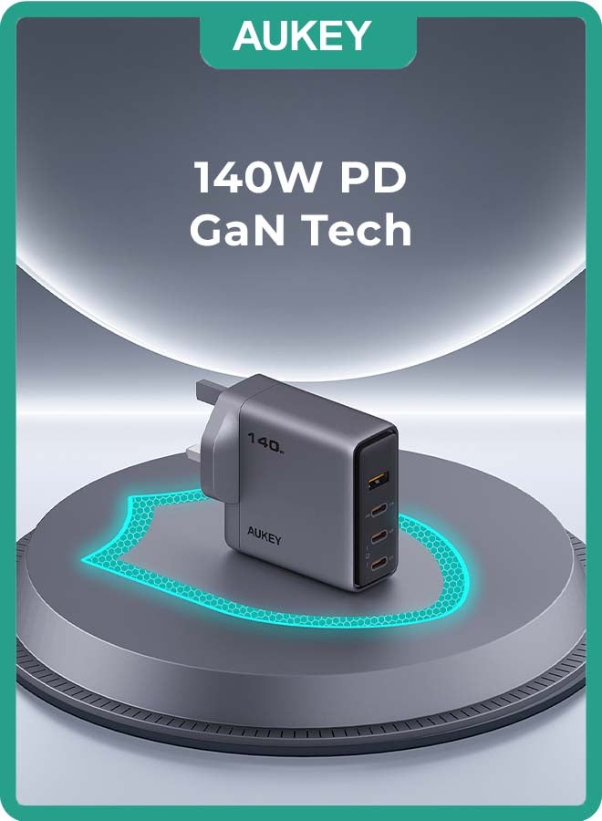 Aukey AUKEY Comet Mix4 140W PD Wall Charger with GaN Technology 3xUSB-C + 1xUSB-A PA-C6 Gray Gray  - Image 1