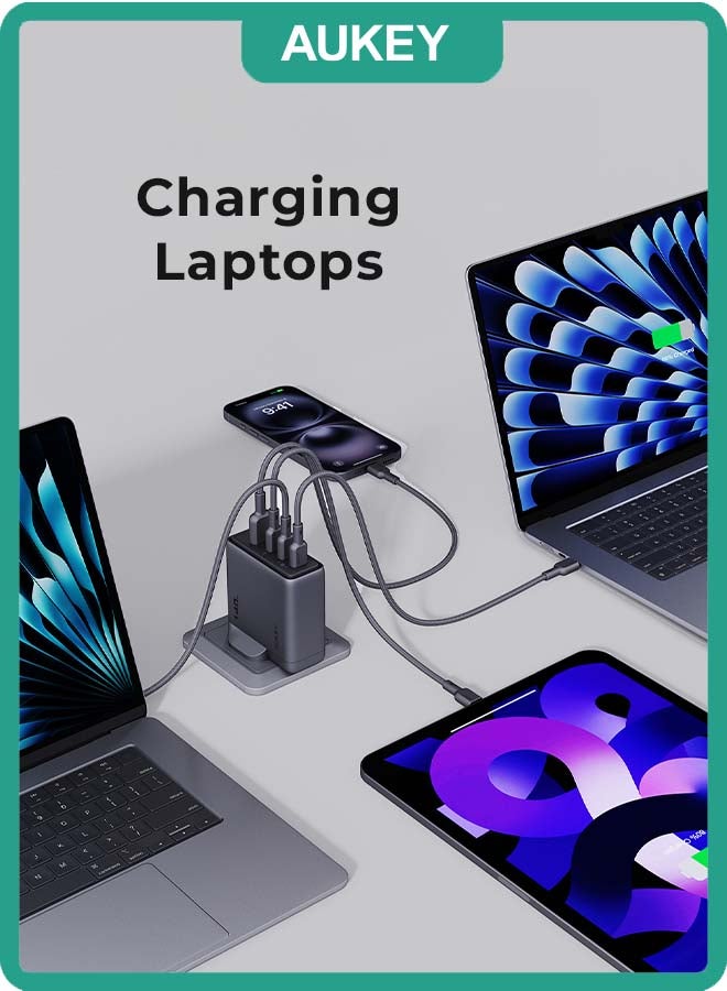Aukey AUKEY Comet Mix4 140W PD Wall Charger with GaN Technology 3xUSB-C + 1xUSB-A PA-C6 Gray Gray  - Image 3