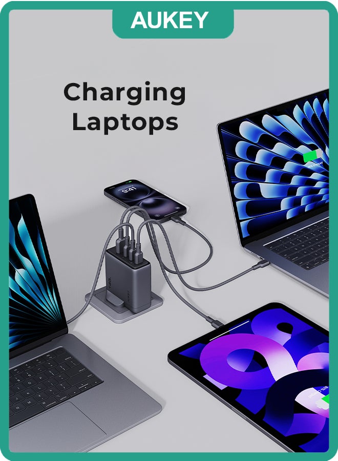 AUKEY Comet Mix4 140W PD Wall Charger with GaN Technology 3xUSB-C + 1xUSB-A PA-C6 Gray Gray - Image 4