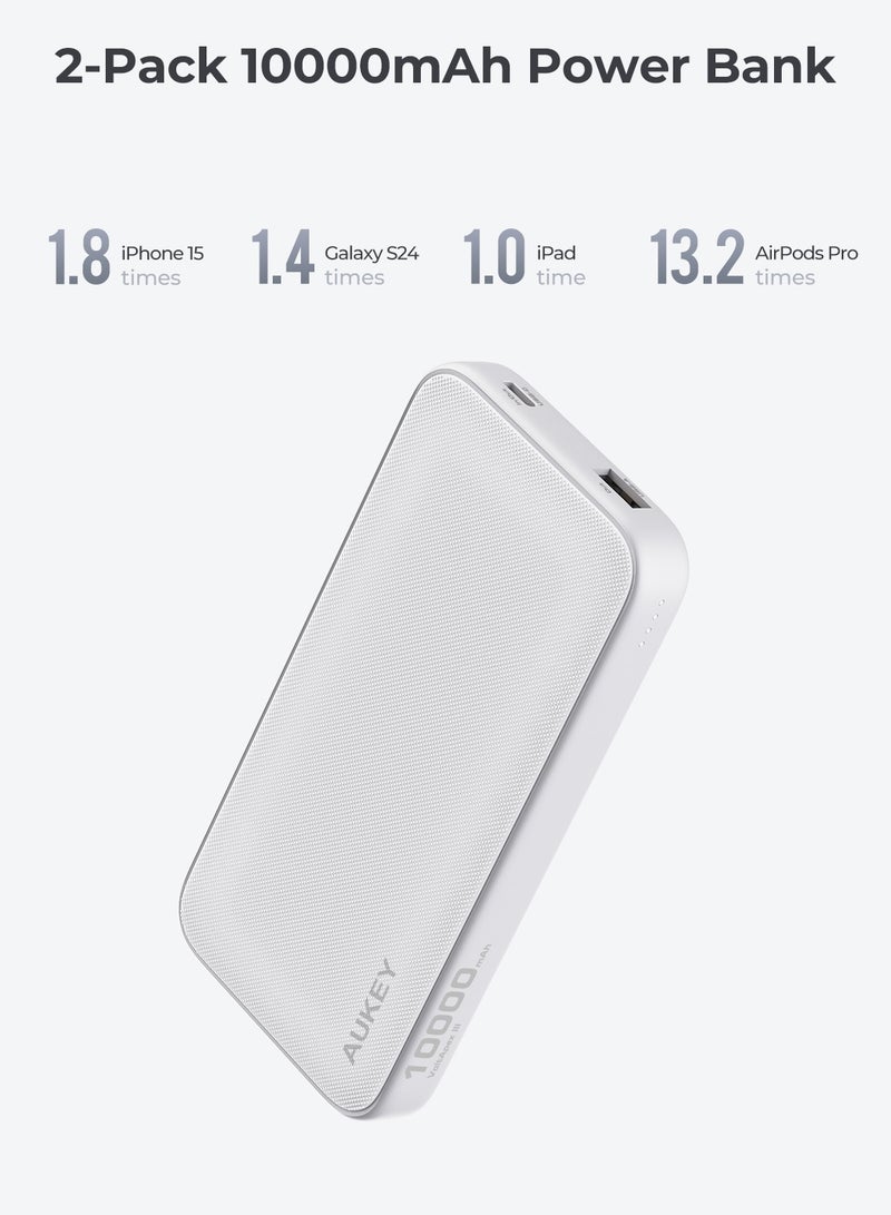 أوكي - AUKEY PB-Y46 Spark Go 10,000mAh, 15W PD, Fast Charging Power Bank,1xUSB-A and 1xUSB-C, White. - Image 1