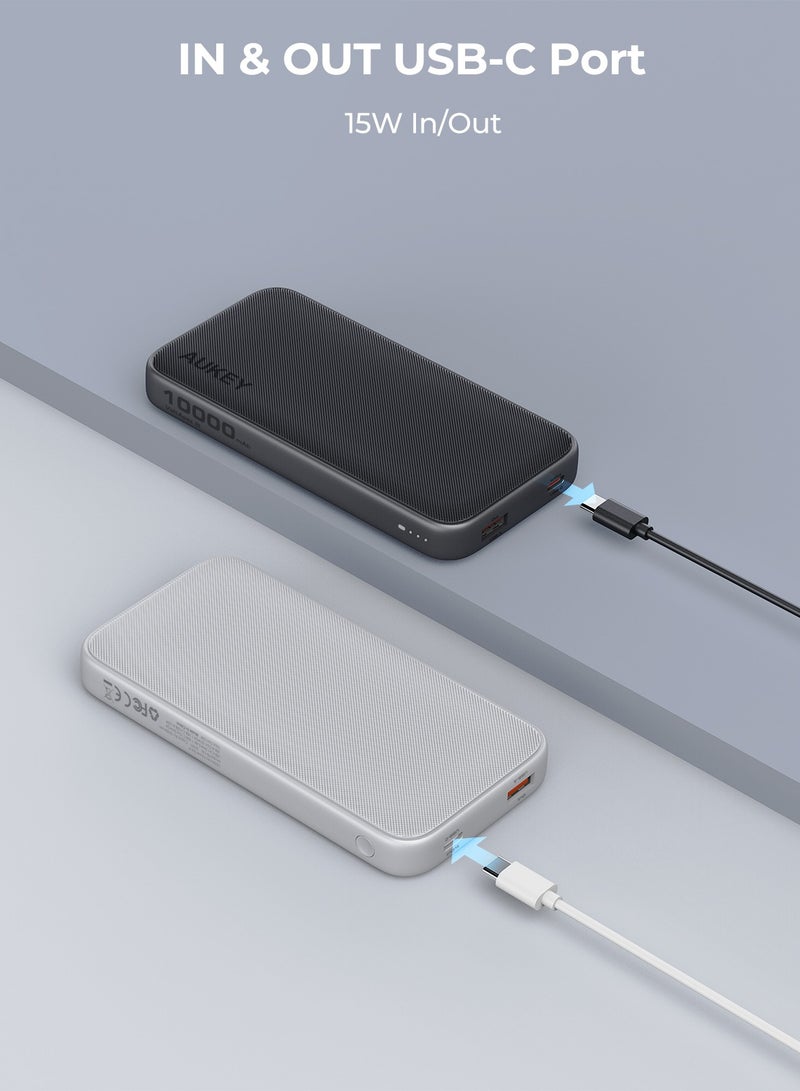 أوكي - AUKEY PB-Y46 Spark Go 10,000mAh, 15W PD, Fast Charging Power Bank,1xUSB-A and 1xUSB-C, White. - Image 1