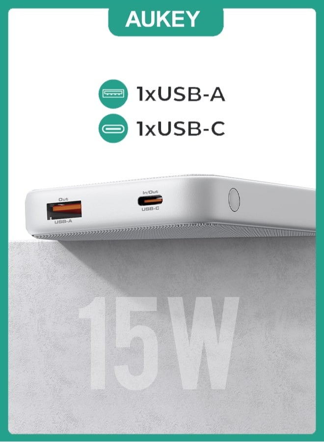 AUKEY PB-Y46 Spark Go 10,000mAh, 15W PD, Fast Charging Power Bank,1xUSB-A and 1xUSB-C, White. - Image 2