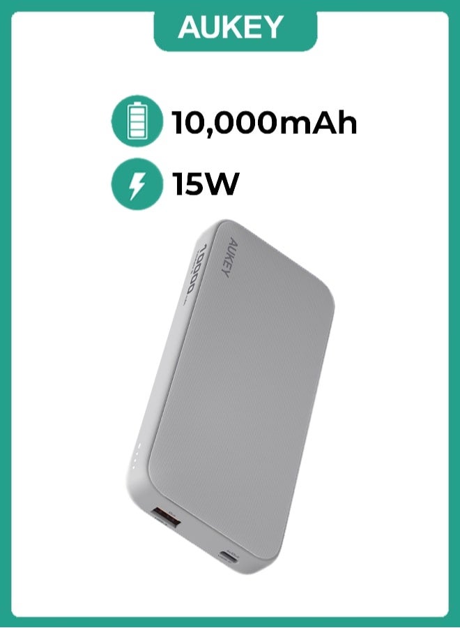 AUKEY PB-Y46 Spark Go 10,000mAh, 15W PD, Fast Charging Power Bank,1xUSB-A and 1xUSB-C, White. - Image 1