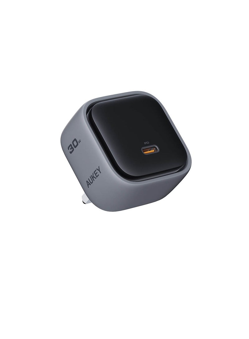 Aukey - PA-C1 Comet Super Compact 30W PD GaN Wall Charger with PPS Gray - Image 1