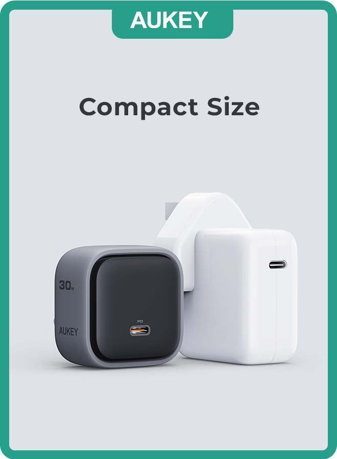 Aukey - PA-C1 Comet Super Compact 30W PD GaN Wall Charger with PPS Gray - Image 1
