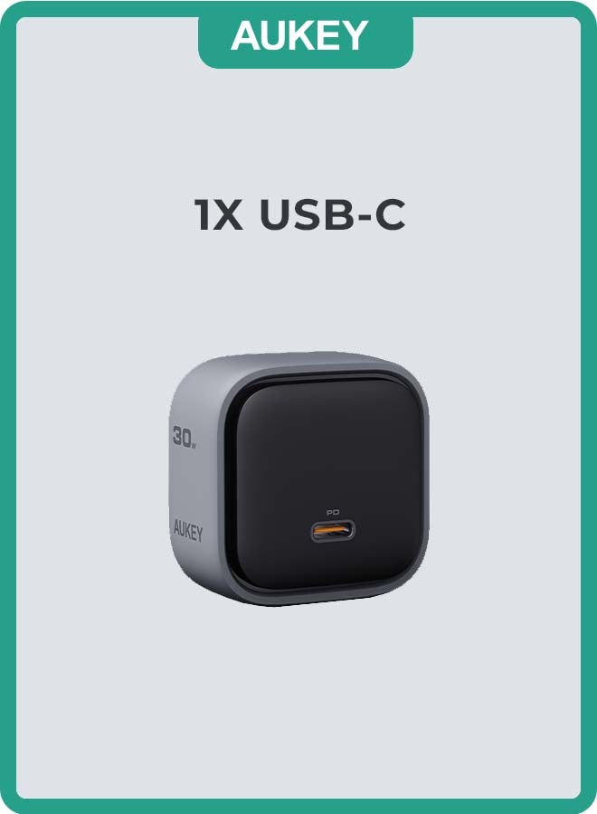 Aukey - PA-C1 Comet Super Compact 30W PD GaN Wall Charger with PPS Gray - Image 1
