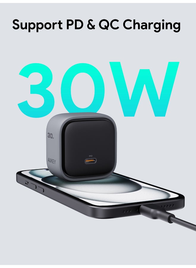 Aukey PA-C1 Comet Super Compact 30W PD GaN Wall Charger with PPS Gray - Image 4