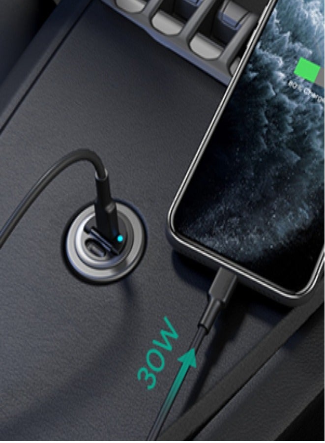 أوكي شاحن سيارة AUKEY PD نانو 30 واط 2-منفذ USB-C مزدوج فضي - Image 3